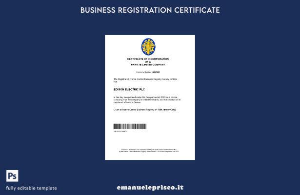 certificato di registrazione francese stile verificato Modello Word e PDF